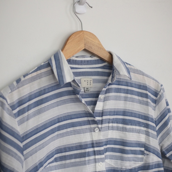 A New Day Striped Button Up Blue Blouse - Picture 8 of 8